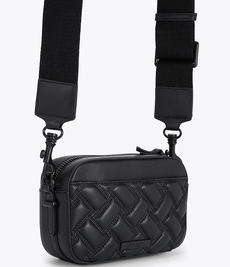 Kurt Geiger London Kensington Drench Black Quilted Leather Small Camera Crossbody Bag