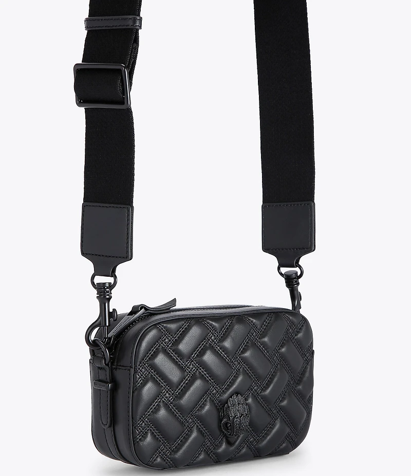 Kurt Geiger London Kensington Drench Black Quilted Leather Small Camera Crossbody Bag