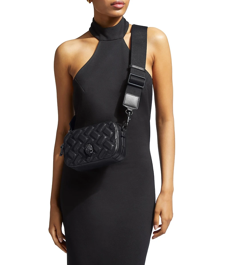 Kurt Geiger London Kensington Drench Black Quilted Leather Small Camera Crossbody Bag