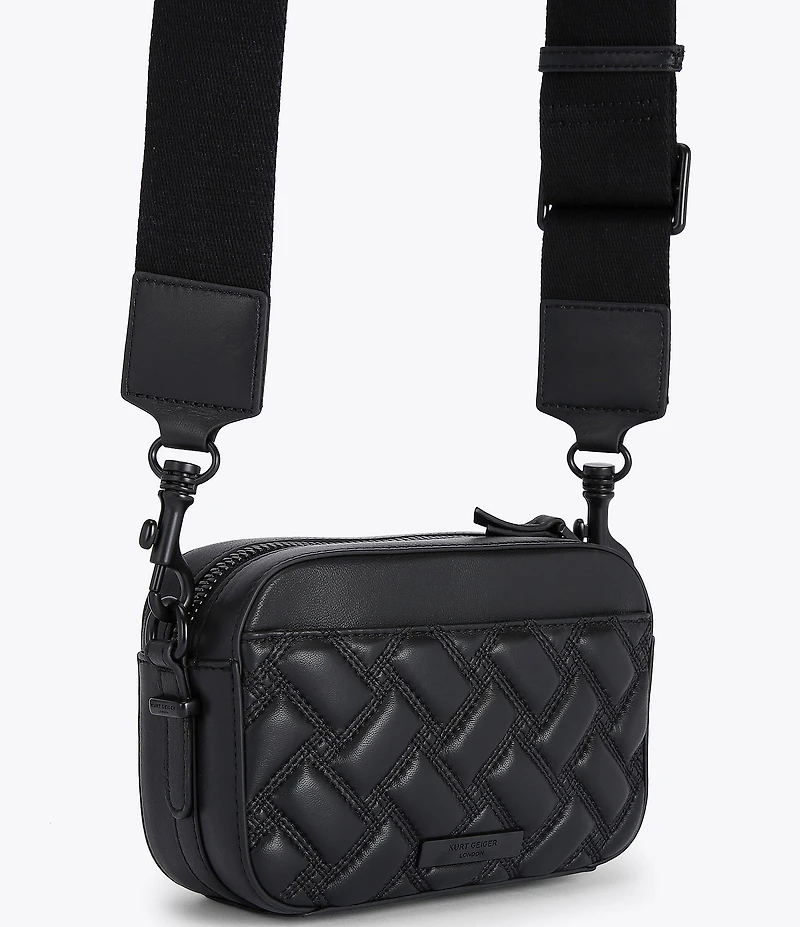 Kurt Geiger London Kensington Drench Black Quilted Leather Small Camera Crossbody Bag