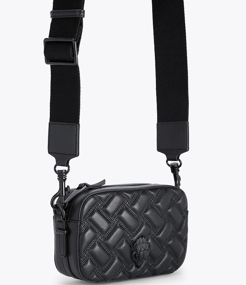 Kurt Geiger London Kensington Drench Black Quilted Leather Small Camera Crossbody Bag
