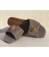 Kurt Geiger London Kensington Crystal Embellished Houndstooth Logo Ornament Slide Sandals