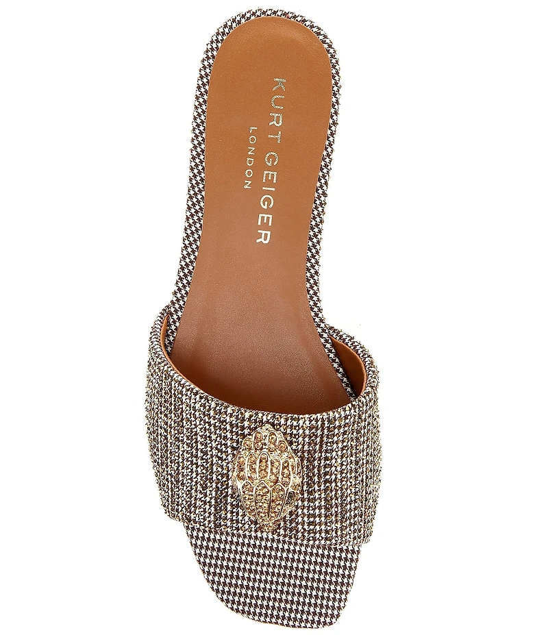 Kurt Geiger London Kensington Crystal Embellished Houndstooth Logo Ornament Slide Sandals