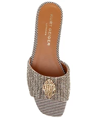 Kurt Geiger London Kensington Crystal Embellished Houndstooth Logo Ornament Slide Sandals