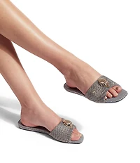 Kurt Geiger London Kensington Crystal Embellished Houndstooth Logo Ornament Slide Sandals