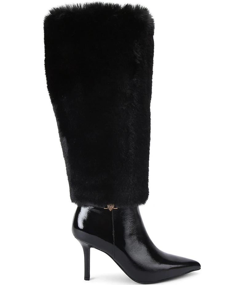 Kurt Geiger London Kensington Faux Fur and Patent Leather Knee High Stiletto Boots