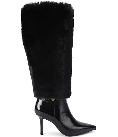 Kurt Geiger London Kensington Faux Fur and Patent Leather Knee High Stiletto Boots