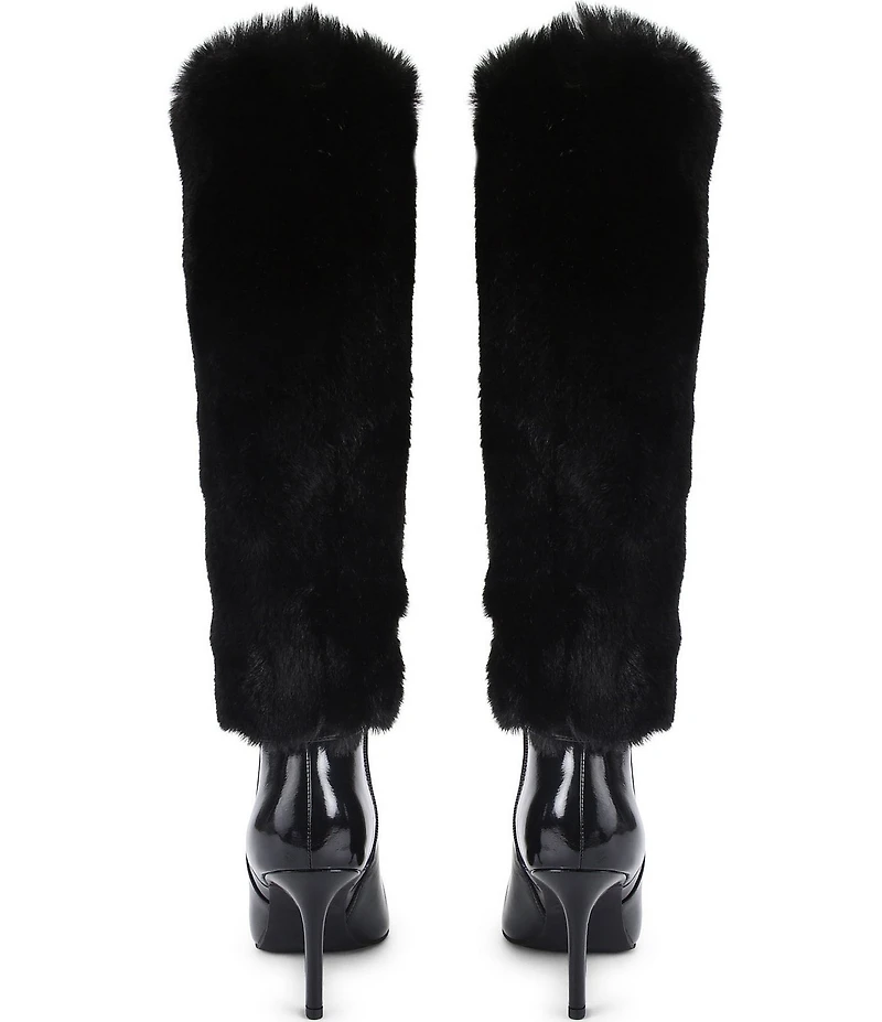 Kurt Geiger London Kensington Faux Fur and Patent Leather Knee High Stiletto Boots