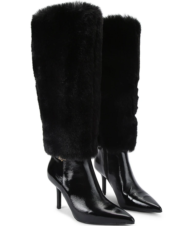 Kurt Geiger London Kensington Faux Fur and Patent Leather Knee High Stiletto Boots