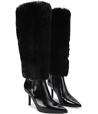 Kurt Geiger London Kensington Faux Fur and Patent Leather Knee High Stiletto Boots