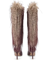 Kurt Geiger London Kensington Faux Feather Leather Tall Dress Boots