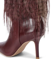 Kurt Geiger London Kensington Faux Feather Leather Tall Dress Boots