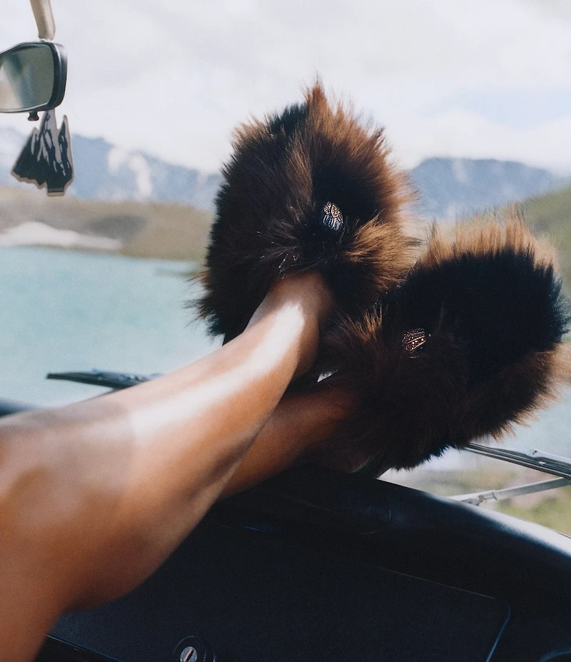 Kurt Geiger London Kensington Faux Fur Logo Ornament Slippers