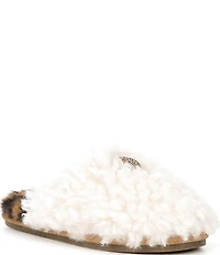 Kurt Geiger London Kensington Faux Shearling Leopard Footbed Logo Ornament Slippers