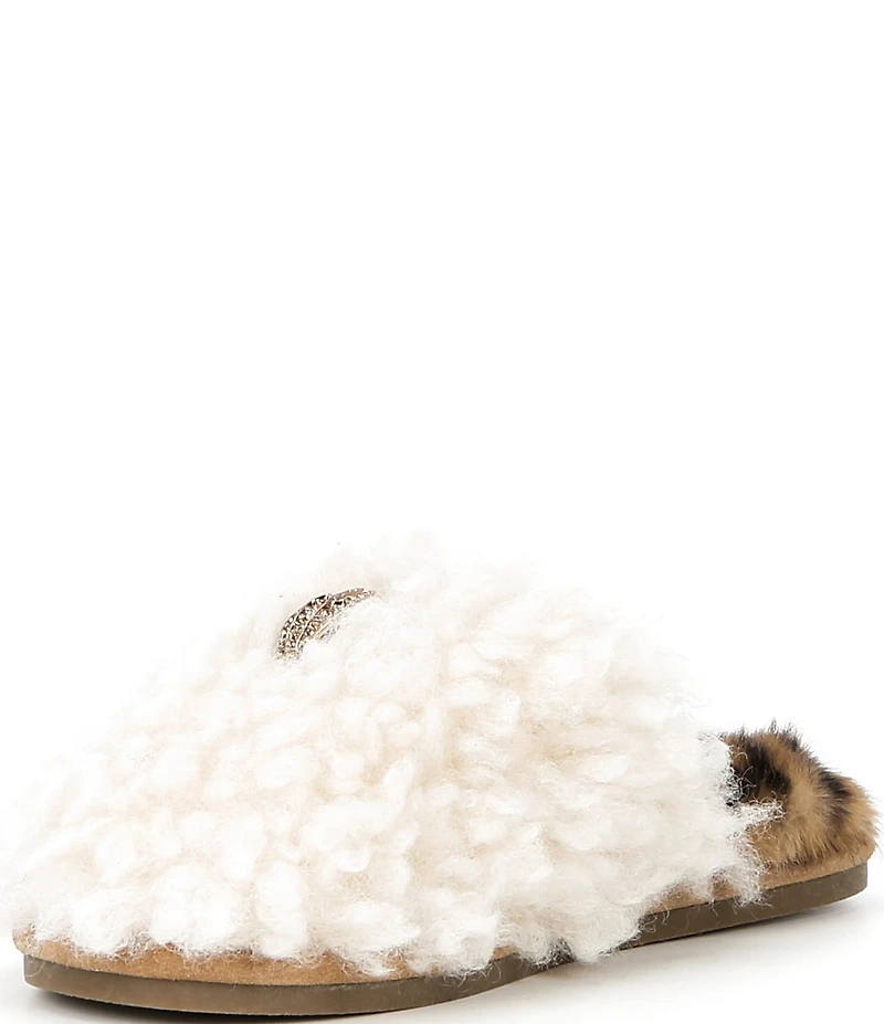 Kurt Geiger London Kensington Faux Shearling Leopard Footbed Logo Ornament Slippers