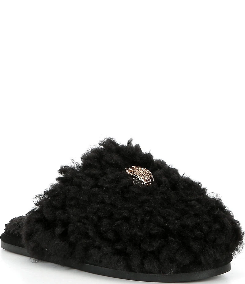 Kurt Geiger London Kensington Faux Shearling Logo Ornament Slippers