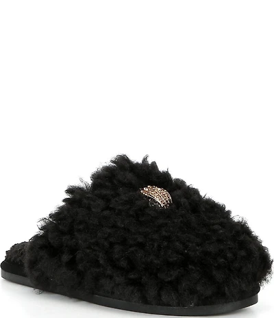 Kurt Geiger London Kensington Faux Shearling Logo Ornament Slippers