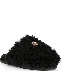 Kurt Geiger London Kensington Faux Shearling Logo Ornament Slippers