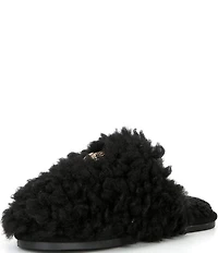 Kurt Geiger London Kensington Faux Shearling Logo Ornament Slippers