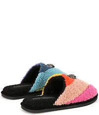 Kurt Geiger London Kensington Faux Shearling Rainbow Logo Ornament Slippers