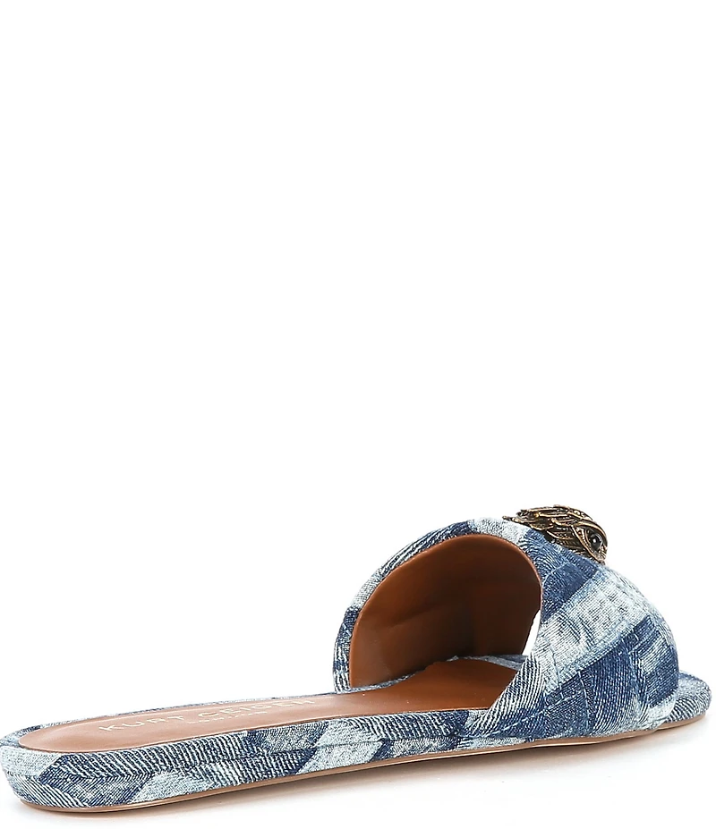 Kurt Geiger London Kensington Denim Patchwork Logo Ornament Slide Sandals