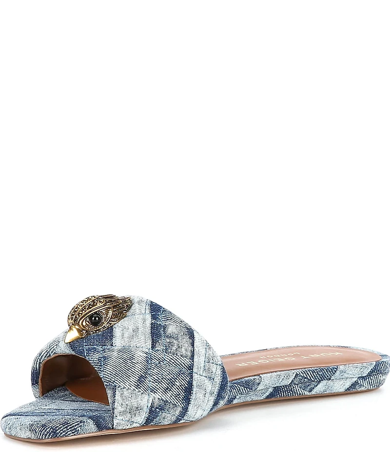 Kurt Geiger London Kensington Denim Patchwork Logo Ornament Slide Sandals
