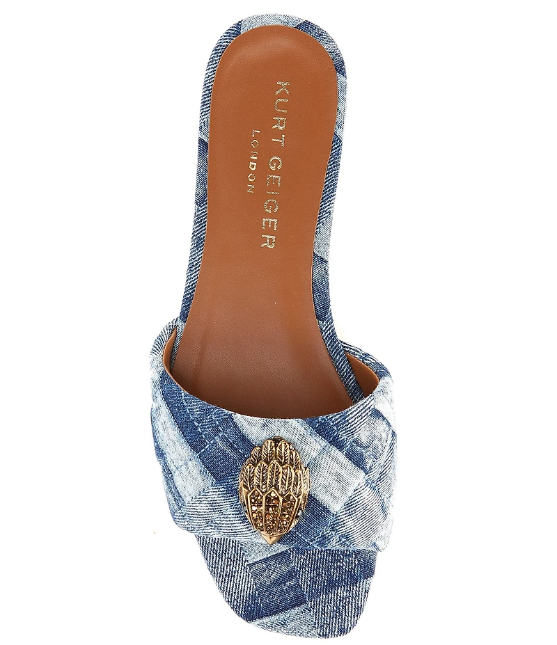 Kurt Geiger London Kensington Denim Patchwork Logo Ornament Slide Sandals