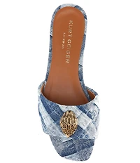 Kurt Geiger London Kensington Denim Patchwork Logo Ornament Slide Sandals