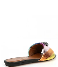 Kurt Geiger London Kensington Metallic Rainbow Leather Logo Ornament Slide Sandals
