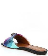 Kurt Geiger London Kensington Metallic Rainbow Leather Logo Ornament Slide Sandals