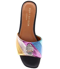 Kurt Geiger London Kensington Metallic Rainbow Leather Logo Ornament Slide Sandals
