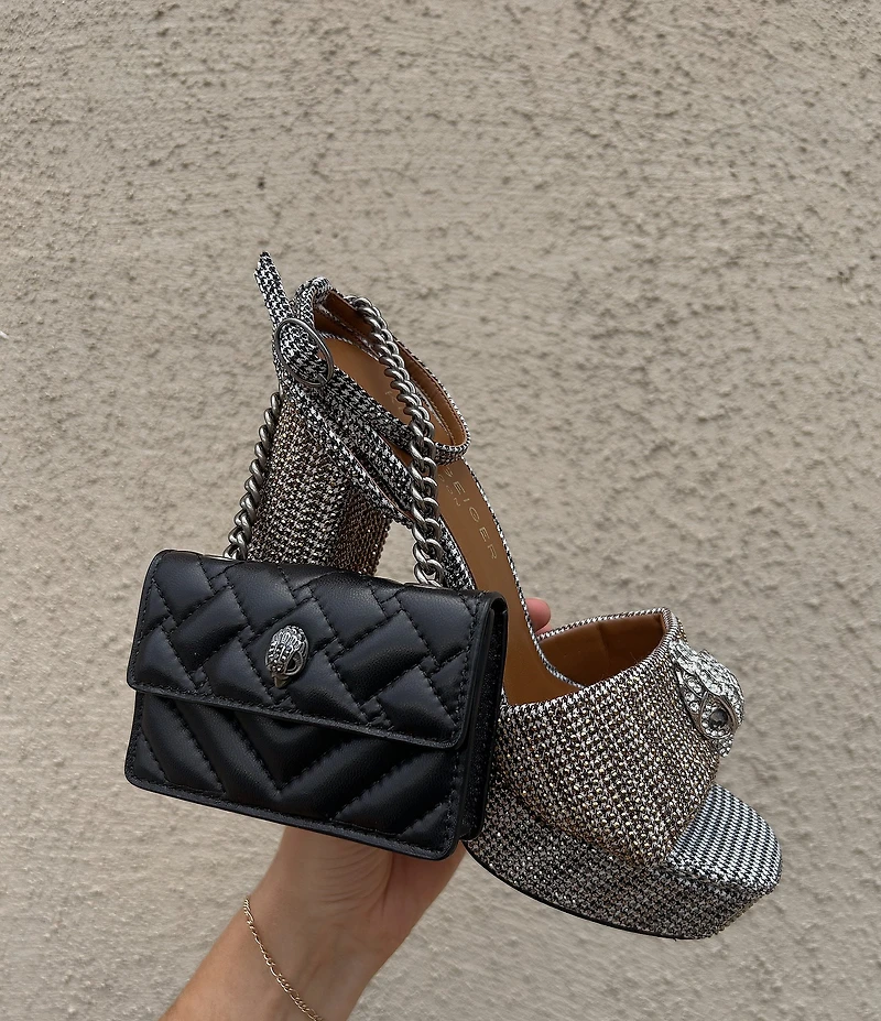 Kurt Geiger London Kensington Crystal Embellished Houndstooth Logo Ornament Platform Sandals