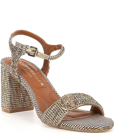 Kurt Geiger London Kensington Langley Crystal Embellished Houndstooth Logo Ornament Dress Sandals