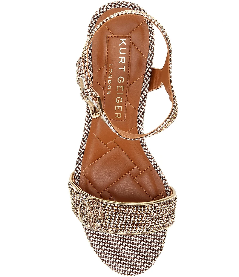 Kurt Geiger London Kensington Langley Crystal Embellished Houndstooth Logo Ornament Dress Sandals