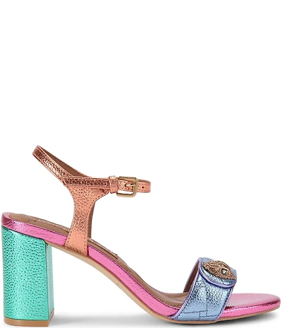 Kurt Geiger London Kensington Langley Metallic Leather Logo Dress Sandals