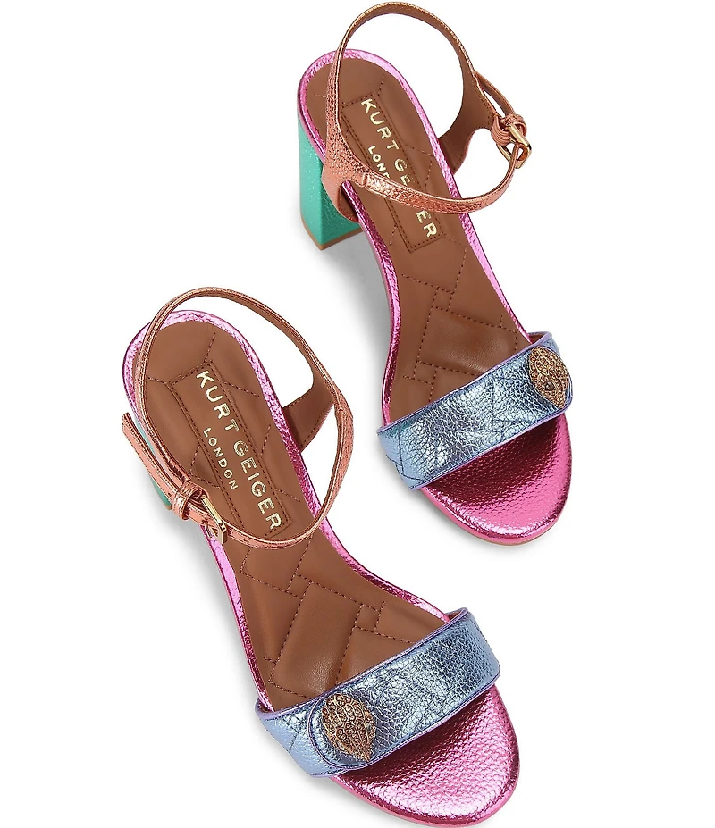 Kurt Geiger London Kensington Langley Metallic Leather Logo Dress Sandals