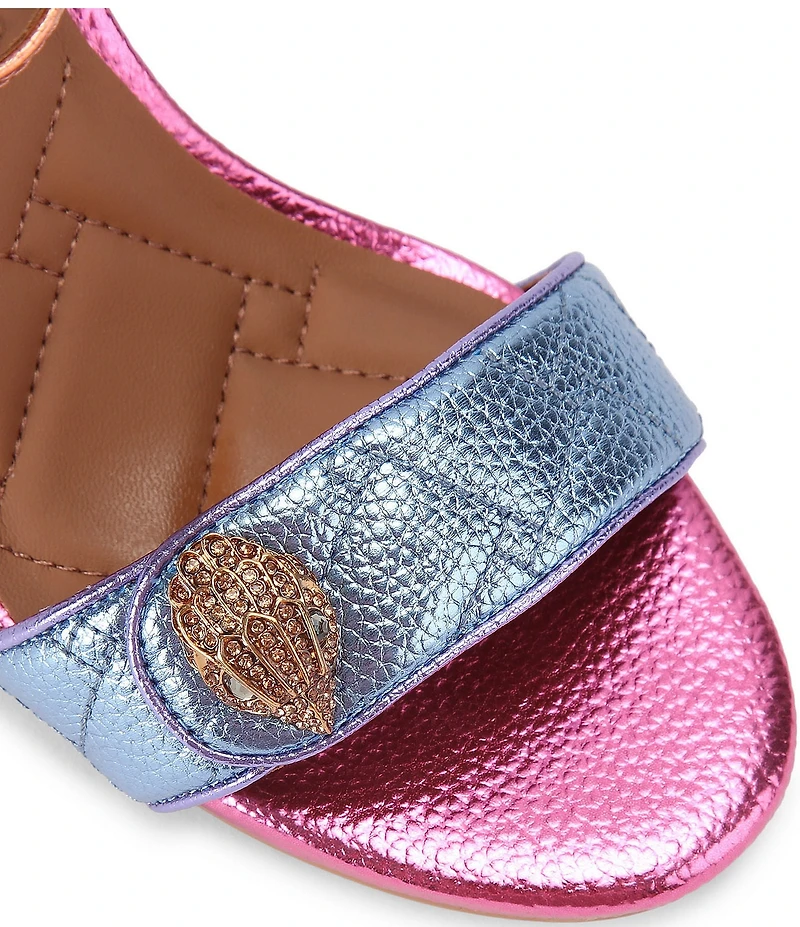 Kurt Geiger London Kensington Langley Metallic Leather Logo Dress Sandals