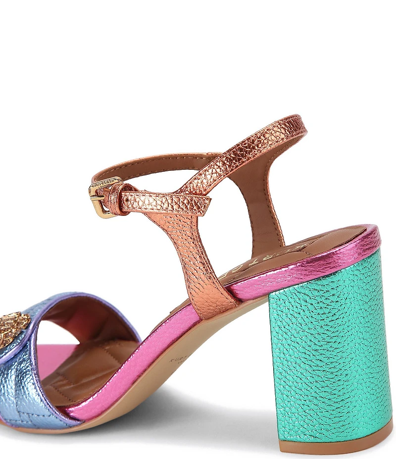 Kurt Geiger London Kensington Langley Metallic Leather Logo Dress Sandals