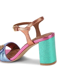 Kurt Geiger London Kensington Langley Metallic Leather Logo Dress Sandals