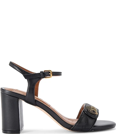 Kurt Geiger London Kensington Langley Quilted Leather Logo Ornament Block Heel Dress Sandals