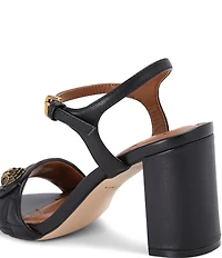 Kurt Geiger London Kensington Langley Quilted Leather Logo Ornament Block Heel Dress Sandals