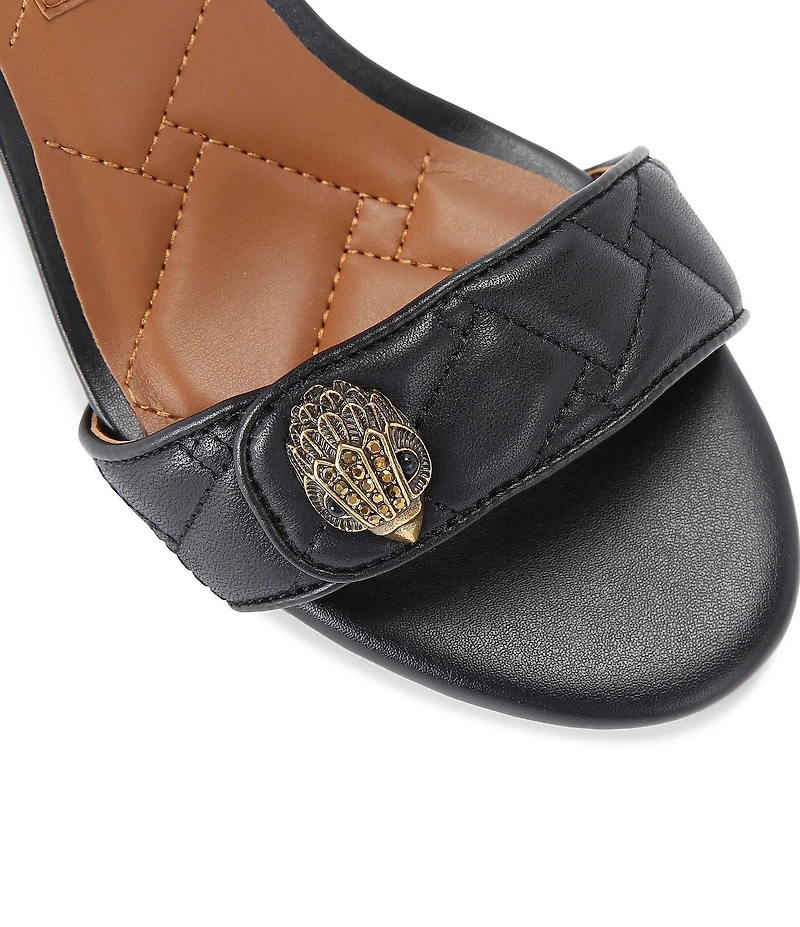 Kurt Geiger London Kensington Langley Quilted Leather Logo Ornament Block Heel Dress Sandals