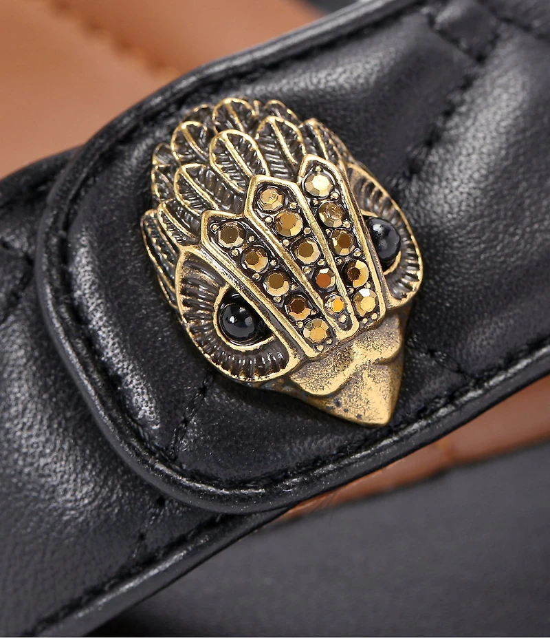 Kurt Geiger London Kensington Langley Quilted Leather Logo Ornament Block Heel Dress Sandals