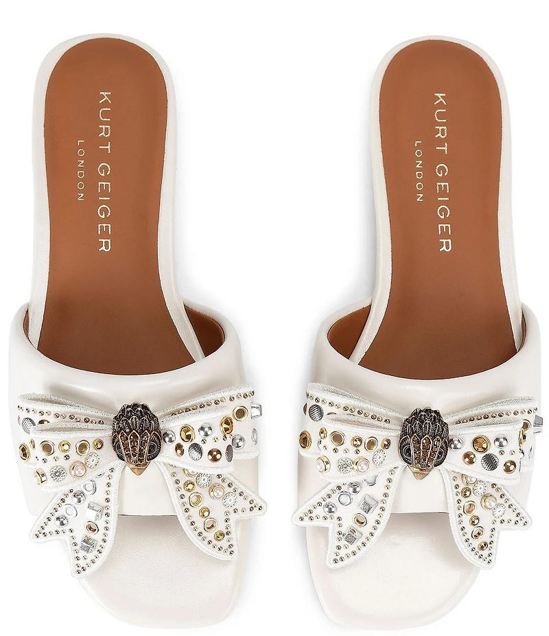 Kurt Geiger London Kensington Leather Studded Embellished Bow Flat Slide Sandals
