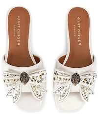 Kurt Geiger London Kensington Leather Studded Embellished Bow Flat Slide Sandals