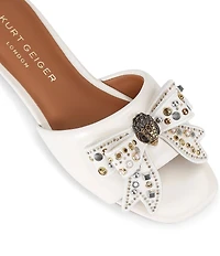 Kurt Geiger London Kensington Leather Studded Embellished Bow Flat Slide Sandals