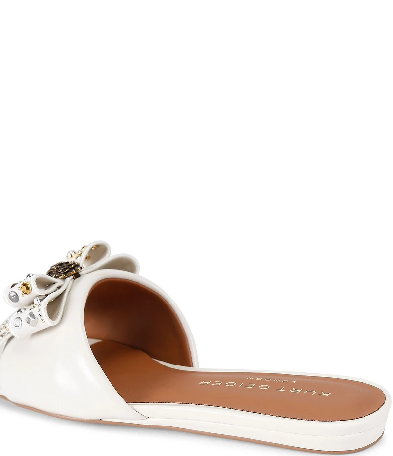 Kurt Geiger London Kensington Leather Studded Embellished Bow Flat Slide Sandals