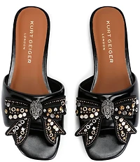 Kurt Geiger London Kensington Leather Studded Embellished Bow Flat Slide Sandals