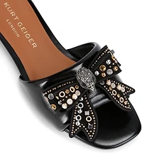 Kurt Geiger London Kensington Leather Studded Embellished Bow Flat Slide Sandals
