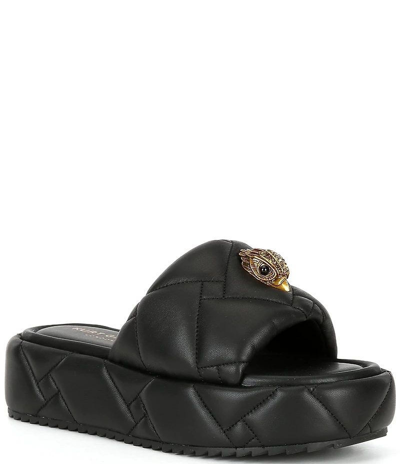 Kurt Geiger London Kensington Leather Quilted Logo Ornament Puff Platform Slide Sandals